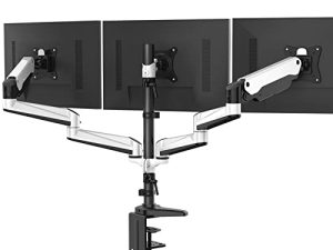 HUANUO Triple Monitor Stand - Full Motion Articulating Gas Spring Monitor Mount Fit Three 17 to 32 inch LCD Computer Screens with Clamp