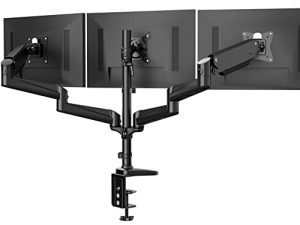 HUANUO Triple Monitor Stand - 3 Monitor Mount with Gas Spring Monitor Arm Fit Three 17 to 32 inch Flat/Curved LCD Computer Screens with Clamp