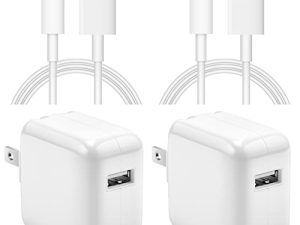 iPad Charger iPhone Charger【Apple MFi Certified】 [2-Pack] 12W USB Wall Charger Foldable Travel Plug Block with 6FT USB Cable Compatible with iPad iPhone