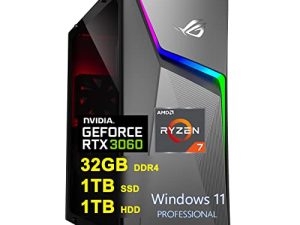 ASUS ROG Strix G10DK Gaming Desktop Computer | AMD 8-Core Ryzen 7 5800X (>i7-11700F) | 32GB DDR4 1TB SSD + 1TB HDD | NVIDIA Geforce RTX 3060 12GB Graphic | Aura SYNC Win11Pro Grey + HDMI Cable