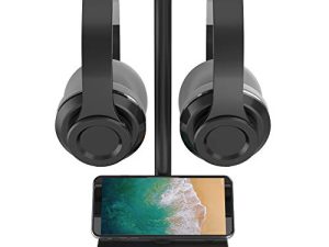 KAFRI RGB Dual Headphone Stand with USB Hub Desk Gaming Double Headset Holder Hanger Rack with 1 USB2.0 Extension Charging Port Extender Cord - Suitable for Gamer Desktop Table Game Earphone