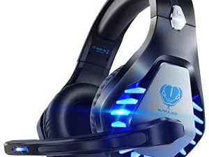 Pacrate Gaming Headset with Microphone for PC PS4 PS5 Headset Noise Cancelling Gaming Headphones for Laptop Mac Switch Xbox One Headset with LED Lights Deep Bass for Kids Adults Luxury Black