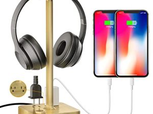 cozoo Headphone Stand with 3 USB Charger Desk Gaming Headset Holder Hanger Rack with 3 USB Charging Ports and 2 AC Outlets - Suitable for Gamer Desktop Table Game Earphone Accessories Boyfriend Gifts