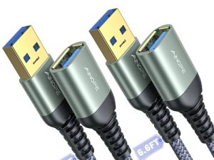2 PACK 6.6FT+6.6FT AINOPE USB 3.0 Extension Cable Type A Male to Female Extension Cord DURABLE BRAIDED MATERIAL Fast Data Transfer Compatible with USB Keyboard