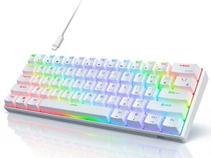 RK ROYAL KLUDGE RK61 Wired 60% Mechanical Gaming Keyboard RGB Backlit Ultra-Compact Hot-Swappable Red Switch White
