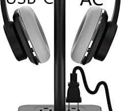 KAFRI RGB Headphone Stand with USB A&C Charger Desk Gaming Headset Holder Hanger Rack with 3 USB Charging Port and 2 Outlet - Suitable for Gamer Desktop Table Game Earphone Accessories Boyfriend Gifts