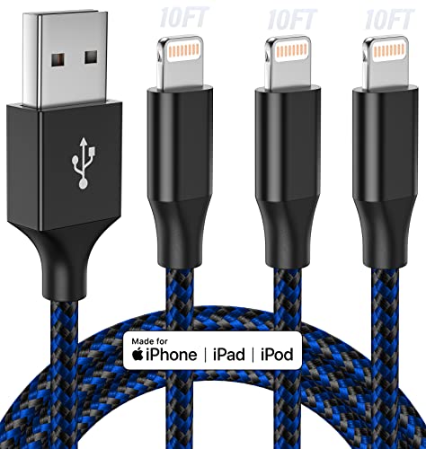 MFi Certified iPhone Charger Lightning Cable 3 Pack 10ft Nylon Braided Cable iPhone Charger Fast Charging Cord Compatible with iPhone 14 13 12 11 Pro Max XR XS X 8 7 6 Plus SE and More MFi Certified iPhone Charger Lightning Cable 3 Pack 10ft Nylon Braided Cable iPhone Charger Fast Charging Cord Compatible with iPhone 14 13 12 11 Pro Max XR XS X 8 7 6 Plus SE and More