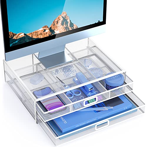 HUANUO Monitor Stand Riser with Drawer - Mesh Metal Desk Organizer PC HUANUO Monitor Stand Riser with Drawer - Mesh Metal Desk Organizer PC