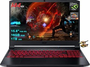 Acer Nitro 5 15 Gaming Laptop 15.6" FHD IPS 144Hz Display AMD Hexa-core Ryzen 5 5600H Processor 16GB RAM 1TB SSD Nvidia GeForce RTX 3060 6GB Graphic Backlit Keyboard USB-C Win11 Black + HDMI Cable