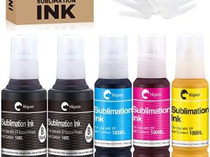 Hiipoo 580ML Sublimation Ink for EcoTank Supertank Inkjet Printer ET-2400 ET-2720 ET-2760 ET-2800 ET-2803 ET-2850 ET-3760 ET-4800 ET-15000 Heat Press Transfer on T-Shirt (Autofill/ICC-Free/Anti-UV)