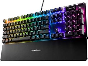 SteelSeries Apex 5 Hybrid Mechanical Gaming Keyboard – Per-Key RGB Illumination – Aircraft Grade Aluminum Alloy Frame – OLED Smart Display (Hybrid Blue Switch)