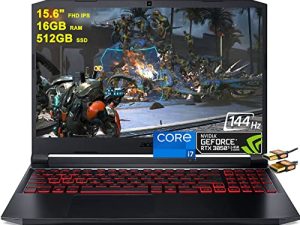 Acer Nitro 5 Gaming Laptop 15.6" FHD IPS 144Hz Display 11th Generation Intel Octa-Core i7-11800H 16GB RAM 512GB SSD GeForce RTX 3050 Ti 4GB Graphic Backlit USB-C Win11 + HDMI Cable