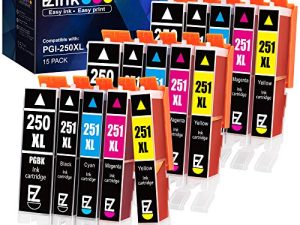 E-Z Ink (TM) Compatible Ink Cartridge Replacement for Canon PGI-250XL CLI-251XL PGI 250 XL CLI 251 XL to use with PIXMA MX922 IP7220 MG5520 MG5420 IX6820 IP8720 MG7520 MG7120 MG6320 Printer (15 Pack)