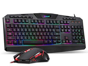 Redragon S101 Wired Gaming Keyboard and Mouse Combo RGB Backlit Gaming Keyboard with Multimedia Keys Wrist Rest and Red Backlit Gaming Mouse 3200 DPI for Windows PC Gamers (Black)