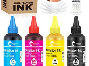 Hiipoo Sublimation Ink with Heat Tape Refill for ET2400 XP4105 XP4100 ET2720 ET2760 ET2750 ET4800 ET-2800 ET-2803 ET-2850 Inkjet Printers Heat Press Transfer on Mugs T-Shirts